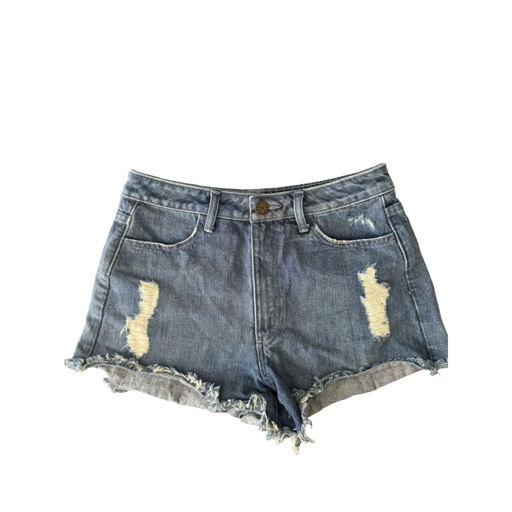 Show Me Your Mumu Houston High Waisted Palm Tree Denim Shorts Size 28